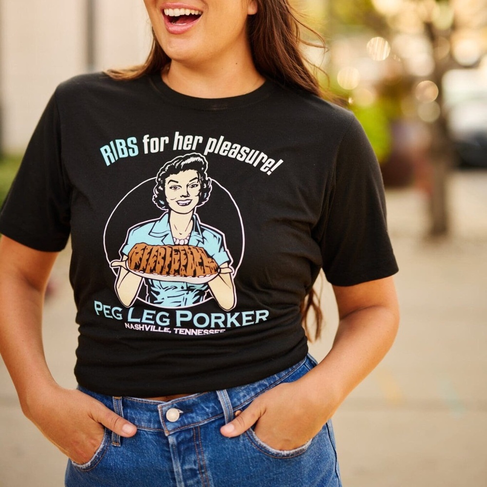 Ribs for Her Pleasure Peg Leg Porker Nashville BBQ T Shirt L Black